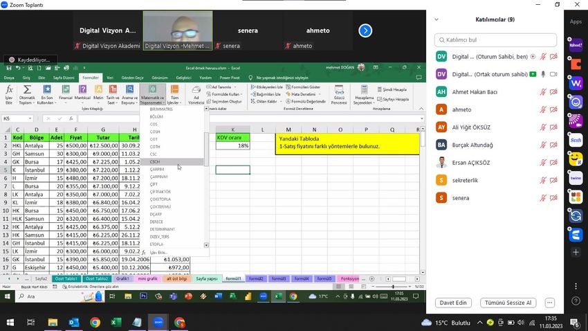 Microsoft Temel Excel (2. Grup) — YİĞİT AKÜ eğitimi